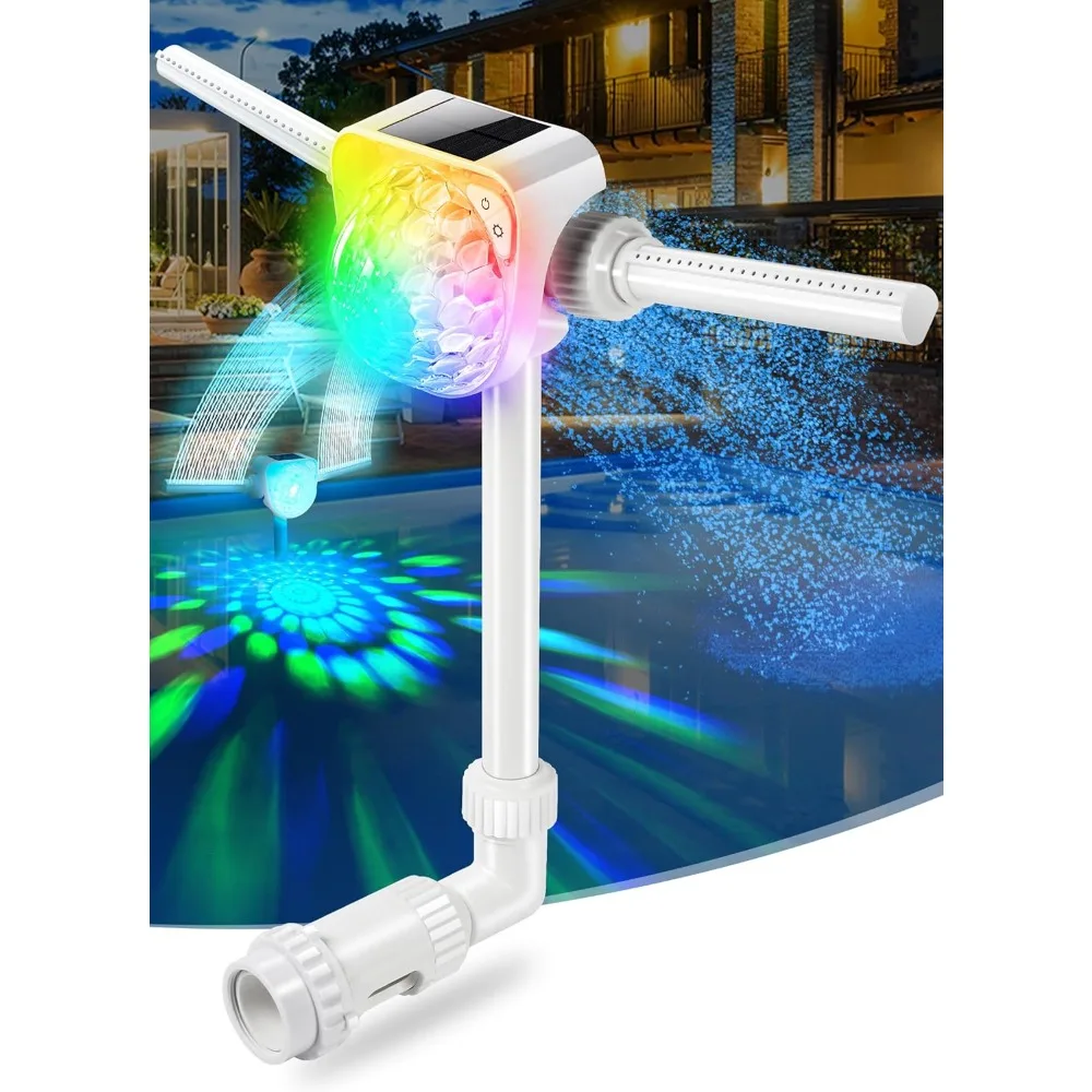 Pool Fountain with Solar Pool Light Show,Adjustable Dual Spray Sprinkler Pool Fountain for Inground Poo Waterfall