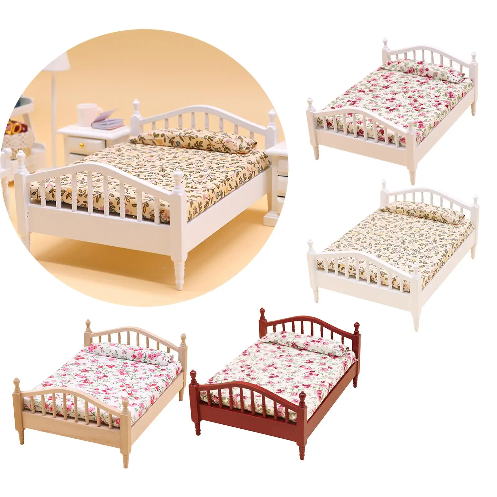 

1/12 миниатюрная деревянная кровать, миниатюрная модель декора мебели для декора комнаты и кабинета