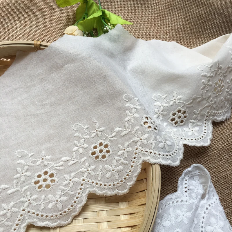 5Yard/Lot hohle Blume Baumwoll tuch bestickte Spitzen besatz 13cm Kleidung Kleid DIY Manschetten Ausschnitt Stoff Zubehör – Detail 4