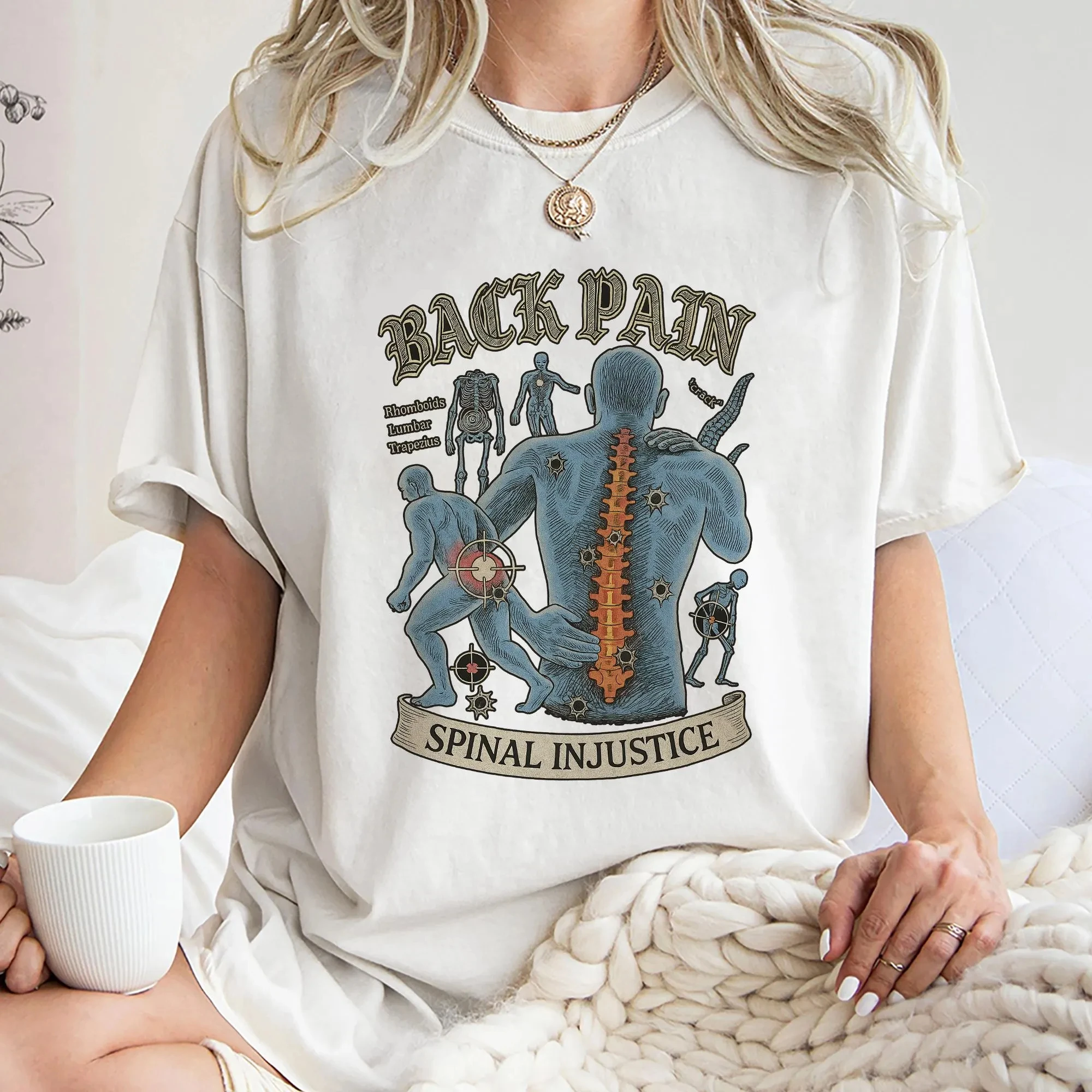 Funny Back Pain Spinal Injury Shirt,Trending Unisex Tee Shirt Summer Men's and Women's Loose and Breathable T-shirt Top
