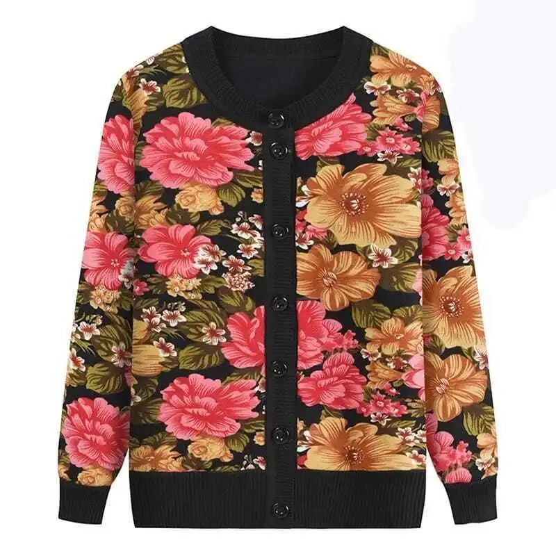 

Women Cardigan Loose Casual New Round Neck Button Floral Embroidery Knitted Sweaters Female Top Autumn Winter 2025