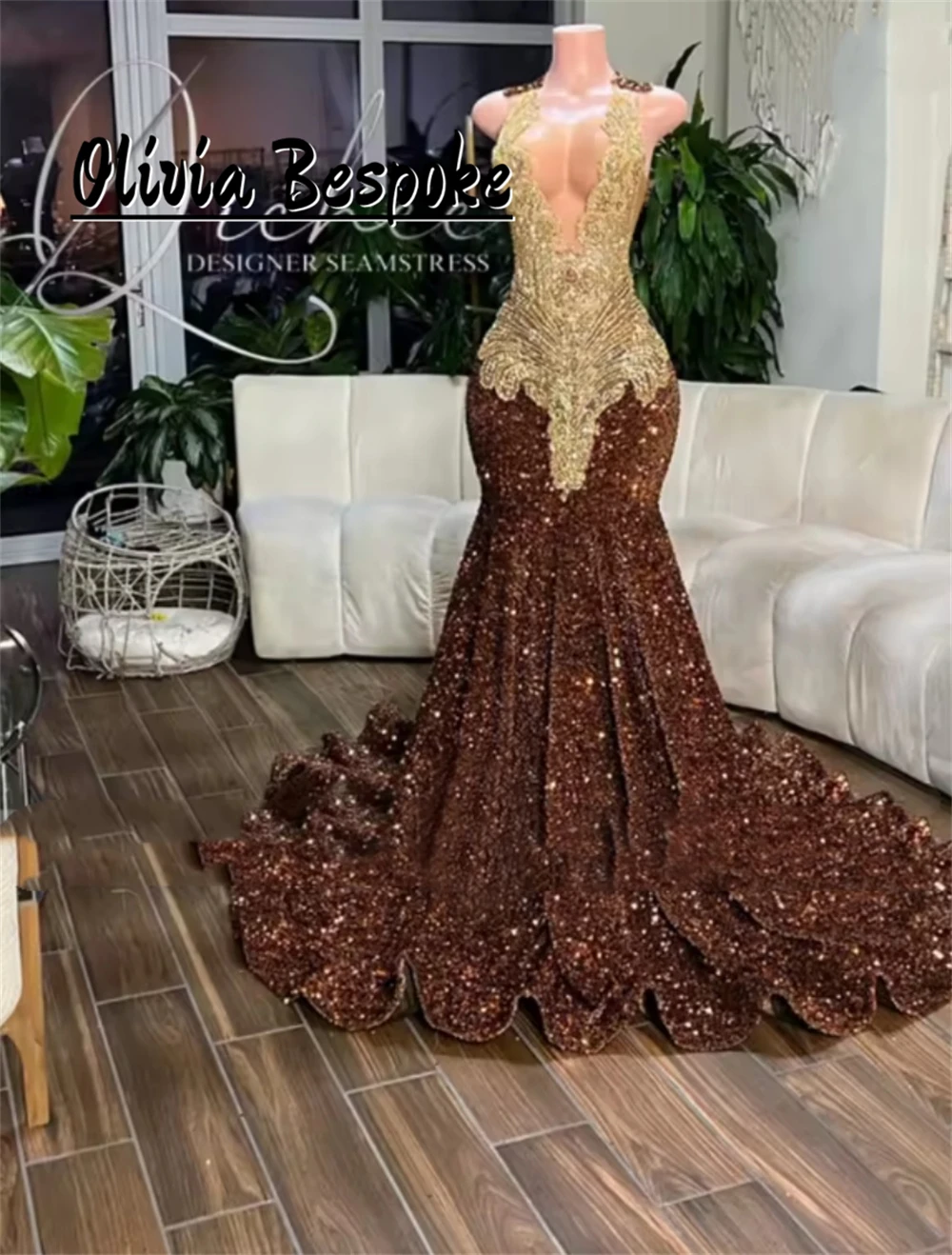 Sparkly Brown Prom Dresses 2025 Luxury Crystal Diamond Sequin Mermaid Party Gowns For Black Girl Evening Dress Customized