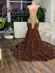 Sparkly Brown Prom Dresses 2025 Luxury Crystal Diamond Sequin Mermaid Party Gowns For Black Girl Evening Dress Customized