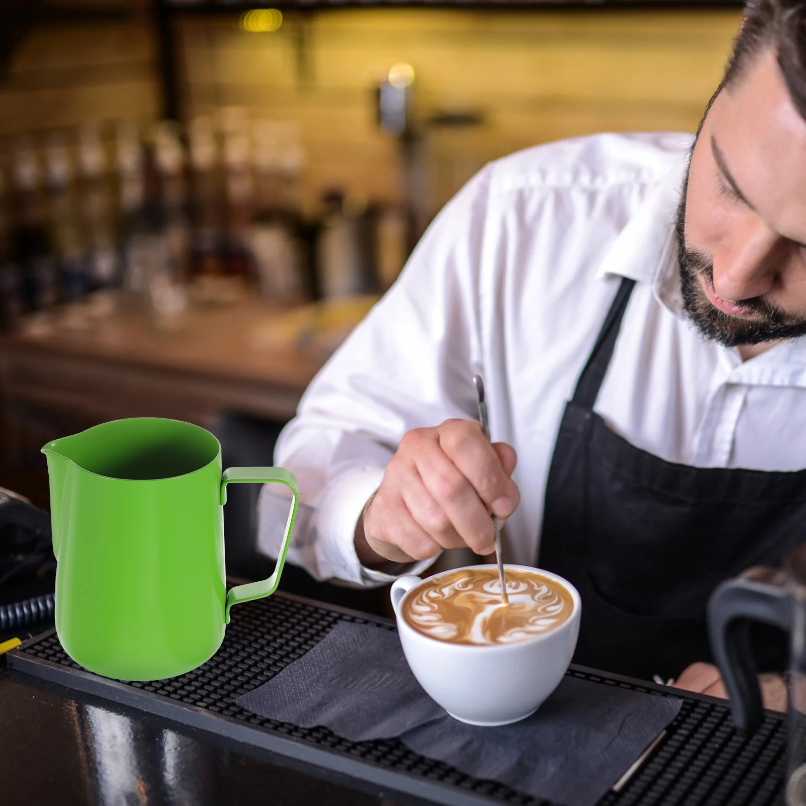 

Stainless Frother Cup Milk Steaming Pitcher Green 304 Latte Art DIY Home Use Easy Clean Anti Rust