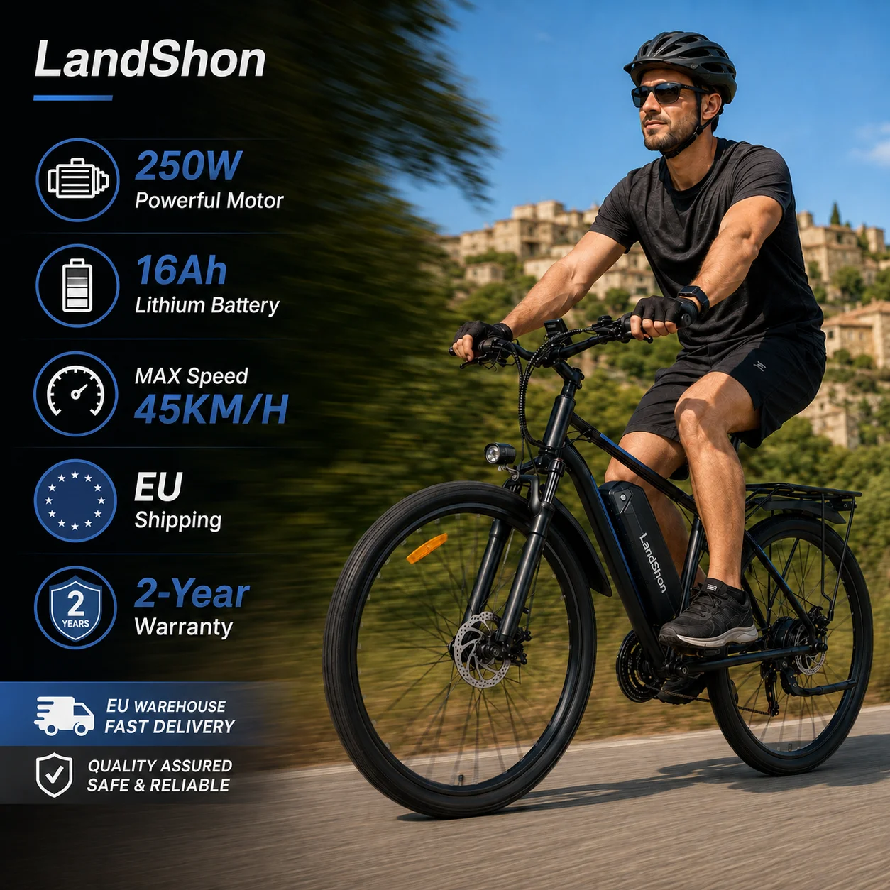 Vélo électrique LandShon K29, moteur puissant, batterie 48V 16Ah, vélo électrique 29 pouces, 25 km/h, cadre en alliage d'aluminium, vélo électrique de montagne pour adultes/voyages urbains/pendulations et aventures, entrepôt UE