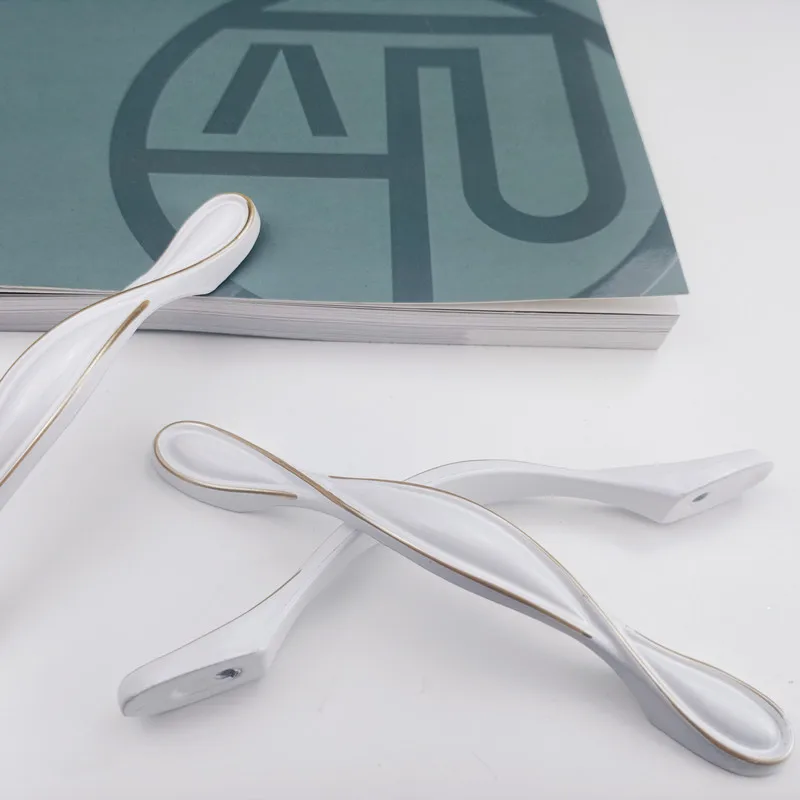 European Style Gold&White Cabinet Handles Solid Aluminum Alloy Kitchen Cupboard Pulls Drawer Furniture Handle Hardware