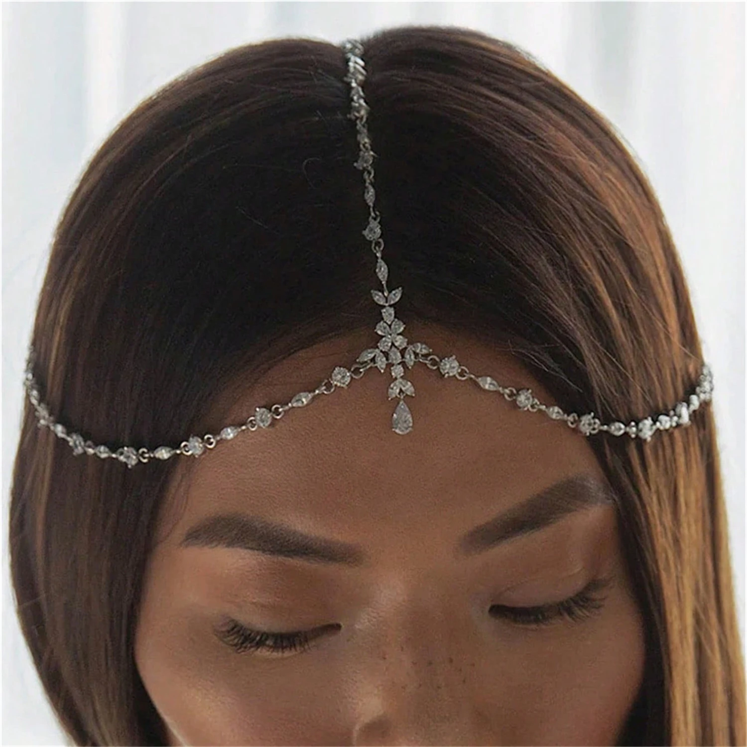 Fashion Personalized Leaf Pendant Headchain Hair Accessories Banquet Party Elegant Women's Super Flash Jewelry Accessories