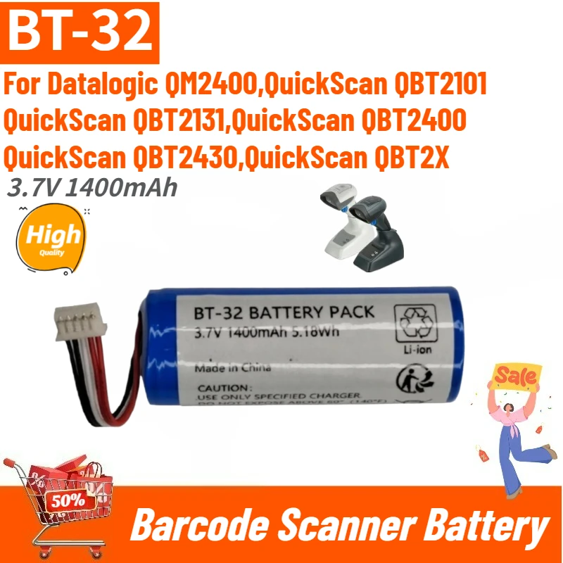 

128003203 BT-32 RBP-2X00 Barcode Scanner Battery 3.7V 1400mAh for Datalogic QuickScan QBT2400 QBT2430 QM240 QBT2X QBT2101