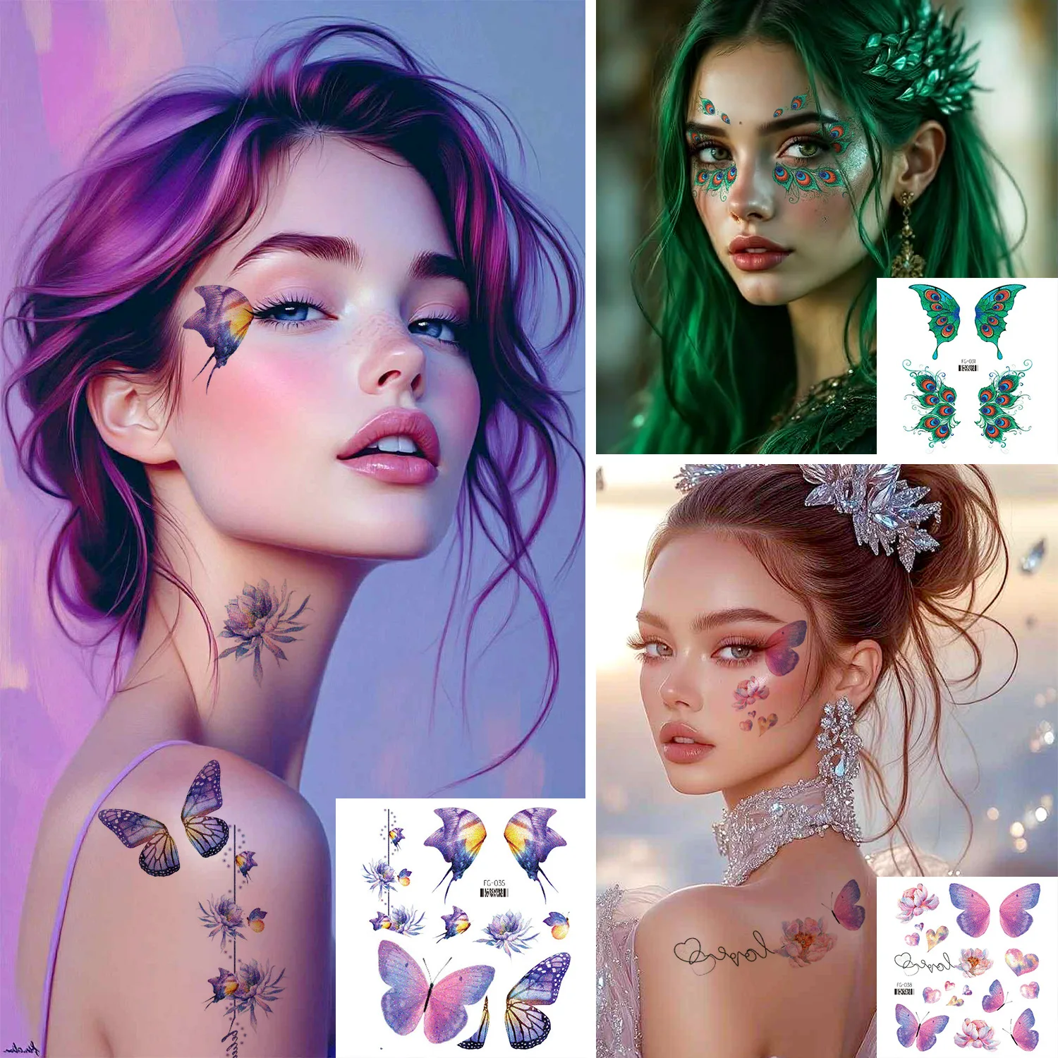 

Face Tattoo Stickers Glitter Butterfly Water Resistant Sweat Resistant Non Reflective for Stage Show Makeup