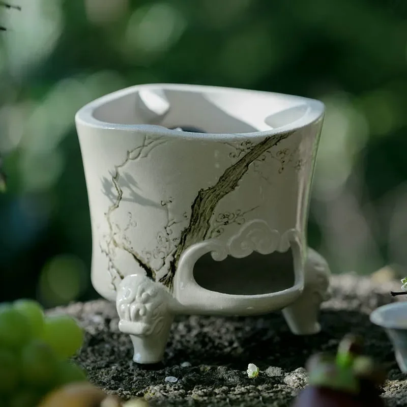 Handmade Ceramic Charcoal Stove Retro Plum Blossom Design Single Burner for Kung Fu Tea Set Household Carbon Heater with