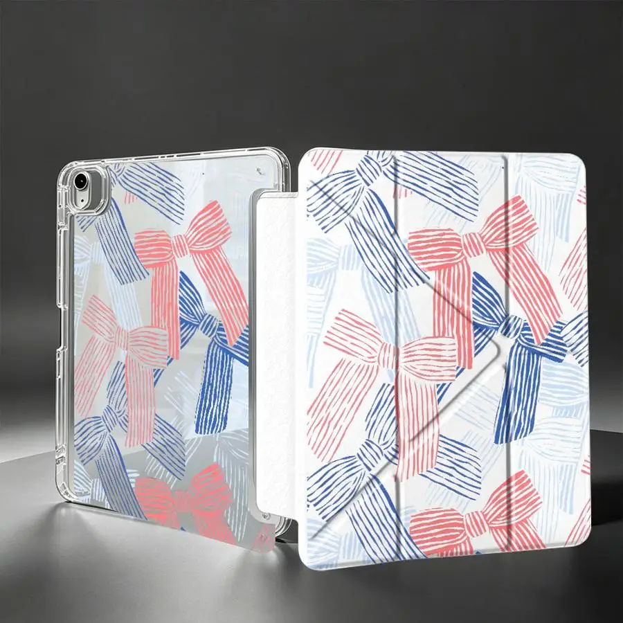 Red Blue Striped Bow With Pen Slot Cover Tablet Case For Samsung Galaxy Tab S7 FE A9 Plus S9 Plus S10 Lite A11 S8 A8