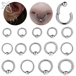 ZS 1 PC 12/10/6G 316L Stainless Steel Nose Ring Men Women Large Gauge BCR Clicker Septum Piercing Daith Hoop Captive Bead Rings