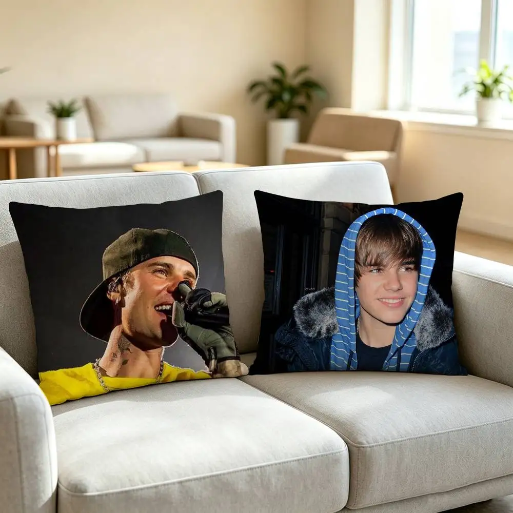 R-Retro Western Pop Singer Justin Bieber  Pillow Case Square Double-Sided Sofa Cushion Cover Bedroom Bedside Pillow