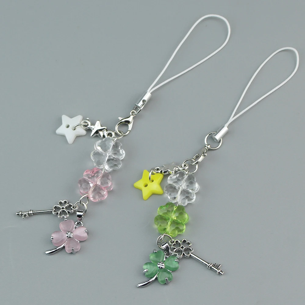 Lucky Leaf Phone Charms Pendant Cute Key Chain Cases for iPhone 15 Samsung Schoolbag Books CCD Camera Ins Korea Pink Green Gift