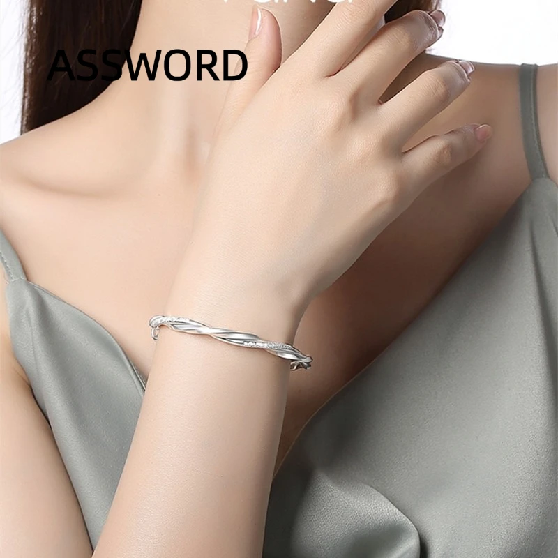 925 Sterling Silver Twisted Bangle Bracelet for Women Adjustable Sliding Push‑Pull Design Matte Frosted Texture Jewelry Gift
