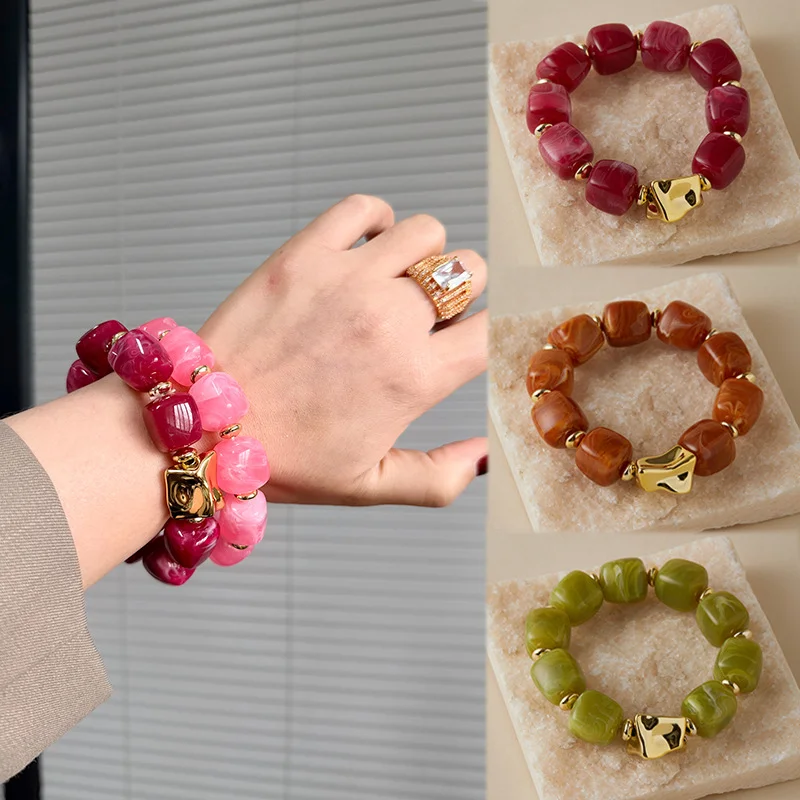 Modische Bunte Acryl-Quadratperlen Elastische Armbänder für Frauen CCB Geometrische Perlen-Stapelbare Armreifen Schmuck Geschenke – Detail 3