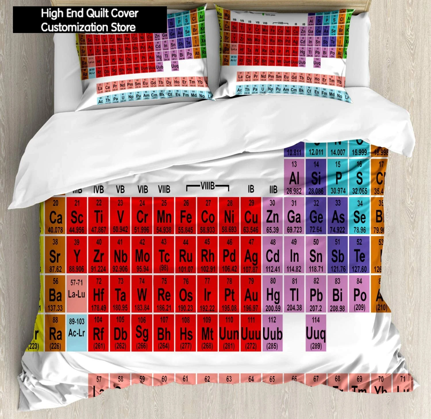 Periodic Table King Queen Duvet Cover Educational Science Chemistry Bedding Set for Students Teachers Element Table Quilt Cover