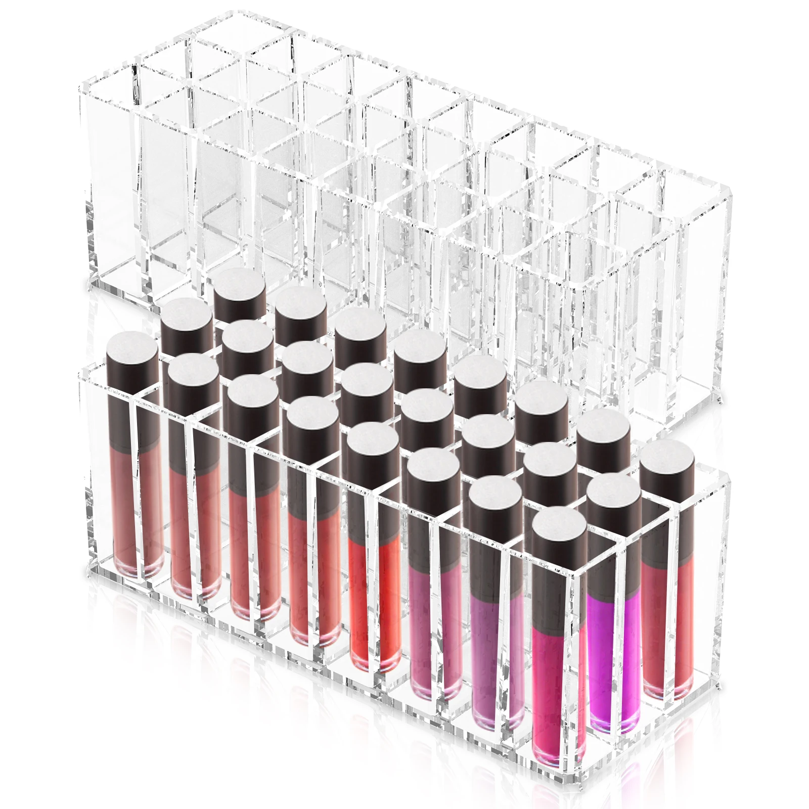 

2Pcs 24 Slots Clear Acrylic Lipstick Organizer Rack Smooth Surface Lipstick Storage Cases for Makeup Brush Eyeliners Nail Polish