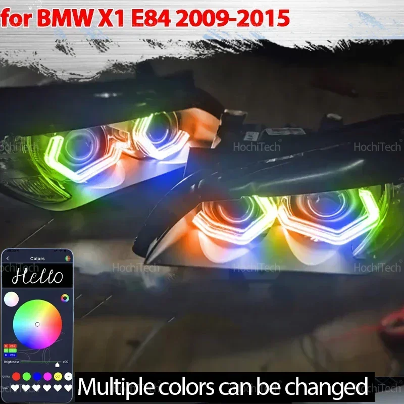 

For BMW X1 E84 2009-2015 Xenon Headlight M4 style LED Angel Eyes Kit Ring flashing colorful RGB Lamps with turn signal