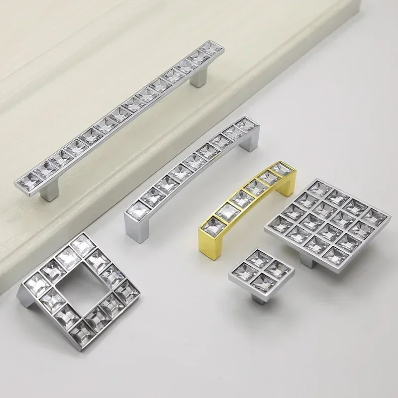 Modern Simple Zinc Alloy U-shaped Crystal Drawer Shoe Cabinet, Wardrobe Door, Diamond Double Hole Handle Furniture Accessories