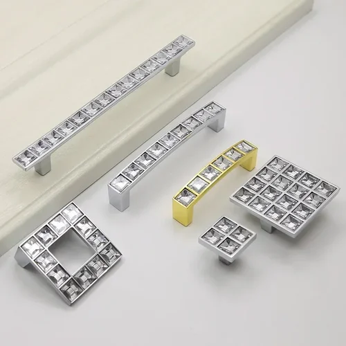 Cajón de cristal en forma de U de aleación de Zinc, armario de zapatos, puerta de armario, manija de diamante de doble orificio, accesorios de muebles, Simple y moderno