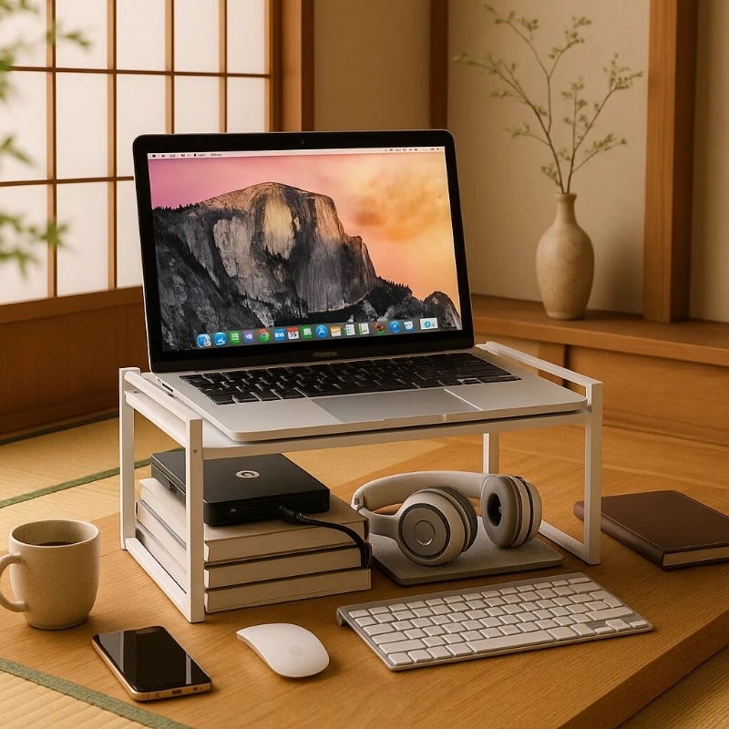 

Wooden Desktop Monitor Stand TV Riser WiFi Router Shelf Storage Bracket for Office Bedroom Studio Living Room