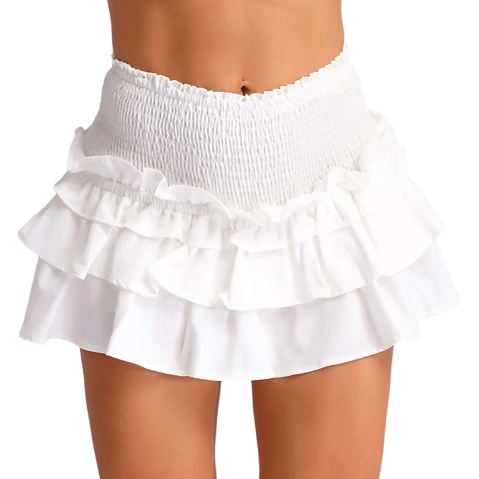 

Womens Ruffled Lace Mini Skirt High Waist Smocked Tiered Ruffle Skirts Panties Lolita Sissy Pettipants Bloomers Frilly Shorts