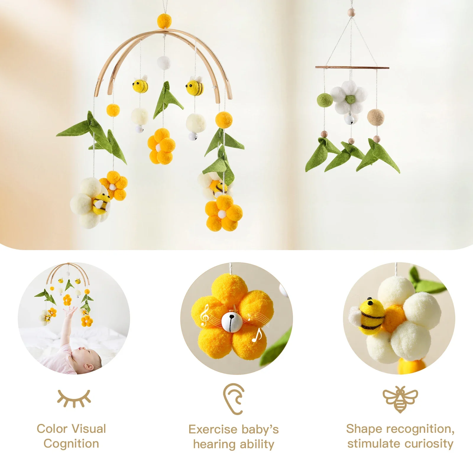 طفل دمية شخشيخة 0-12 شهرا خشبية المحمول على السرير الوليد صندوق تشغيل الموسيقى السرير جرس ألعاب معلقة قوس سرير الرضع طفل عيد الميلاد #1