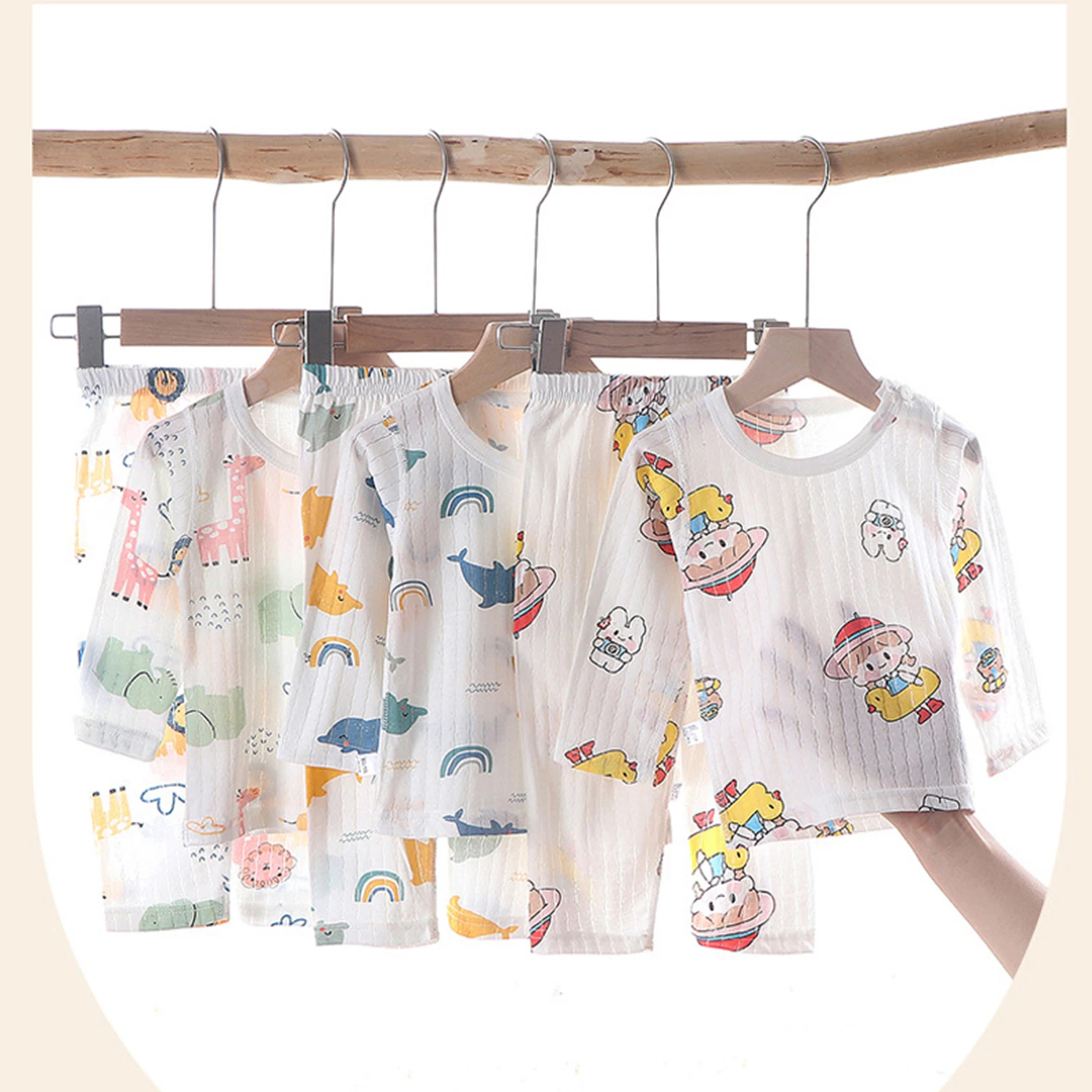 Kids Boys Girls Pajama Set Cartoon Print Long Sleeve O-Neck T-Shirt Tops with Pants Toddler Baby Spring Autumn Sleeping Clothing