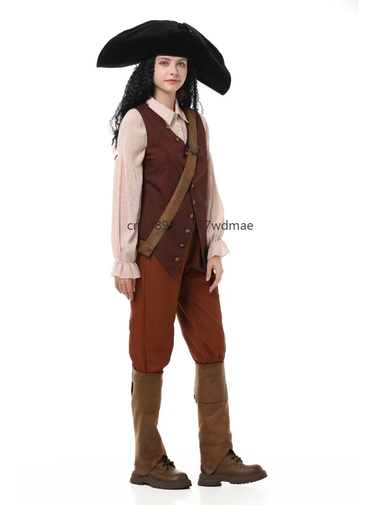 Female Vintage Pirate Cosplay Costume Medieval Renaissance Outfit with Hat Set Halloween Stage Show Carnival Fancy Dress Uniform