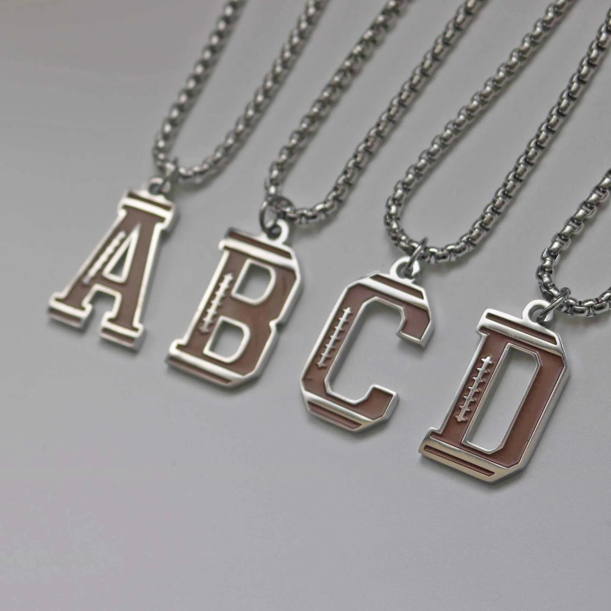 304L Stainless Steel America Football A-Z Initial Letter Necklace for Men Women Soccer Letter Necklace Men Jewelry