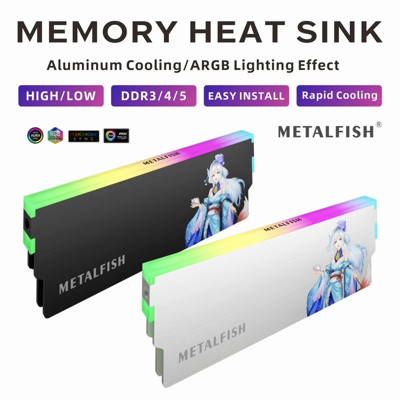 

Радиатор METALFISH DRAM 5 В-3PIN ARGB DDR3 DDR4 DDR5, алюминиевый модуль памяти, охлаждающий жилет с термопрокладкой для настольного компьютера, ПК