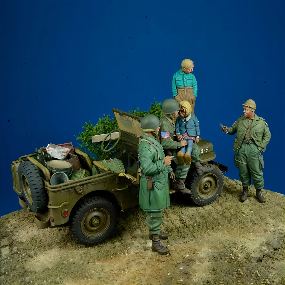 GK1/35 soldados de la Segunda Guerra Mundial 5 personas no trae un coche modelo de resina soldados puntual tema militar modelo blanco