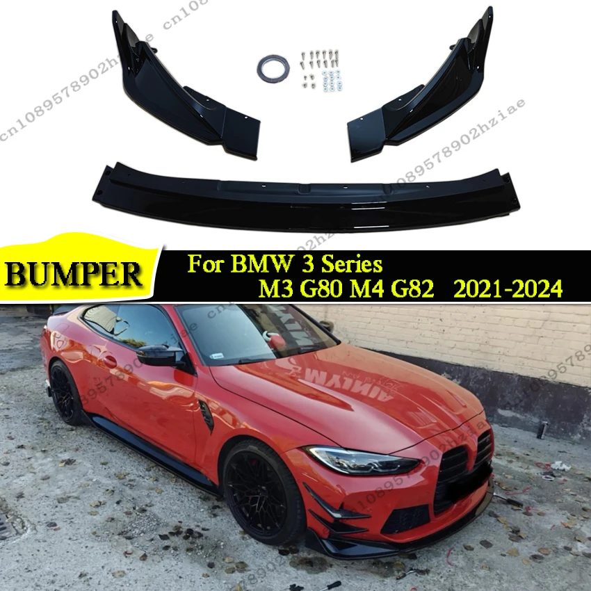 

For BMW 3 Series M3 G80 M4 G82 2021-2024 Front Bumper Spoiler Lip Carbon Look/Gloss Black Car Lower Splitter Lip Protector Kit