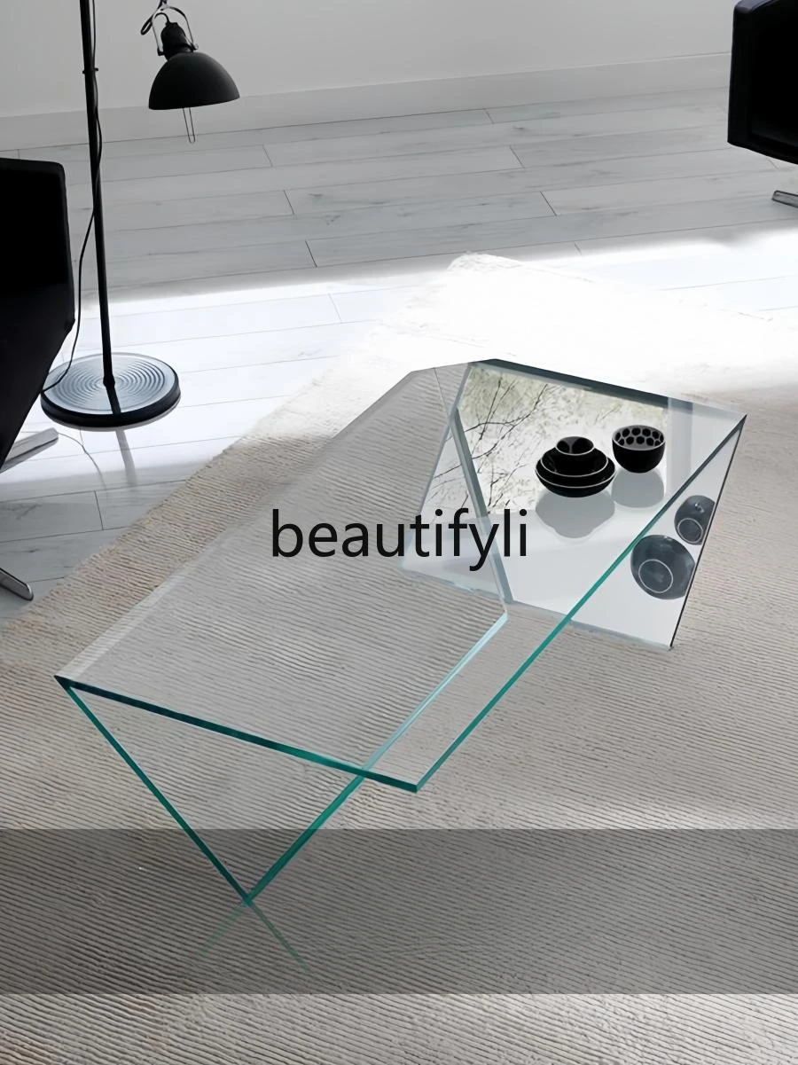 

Italian minimalist coffee table glass high-end living room rectangular creative modern coffee table