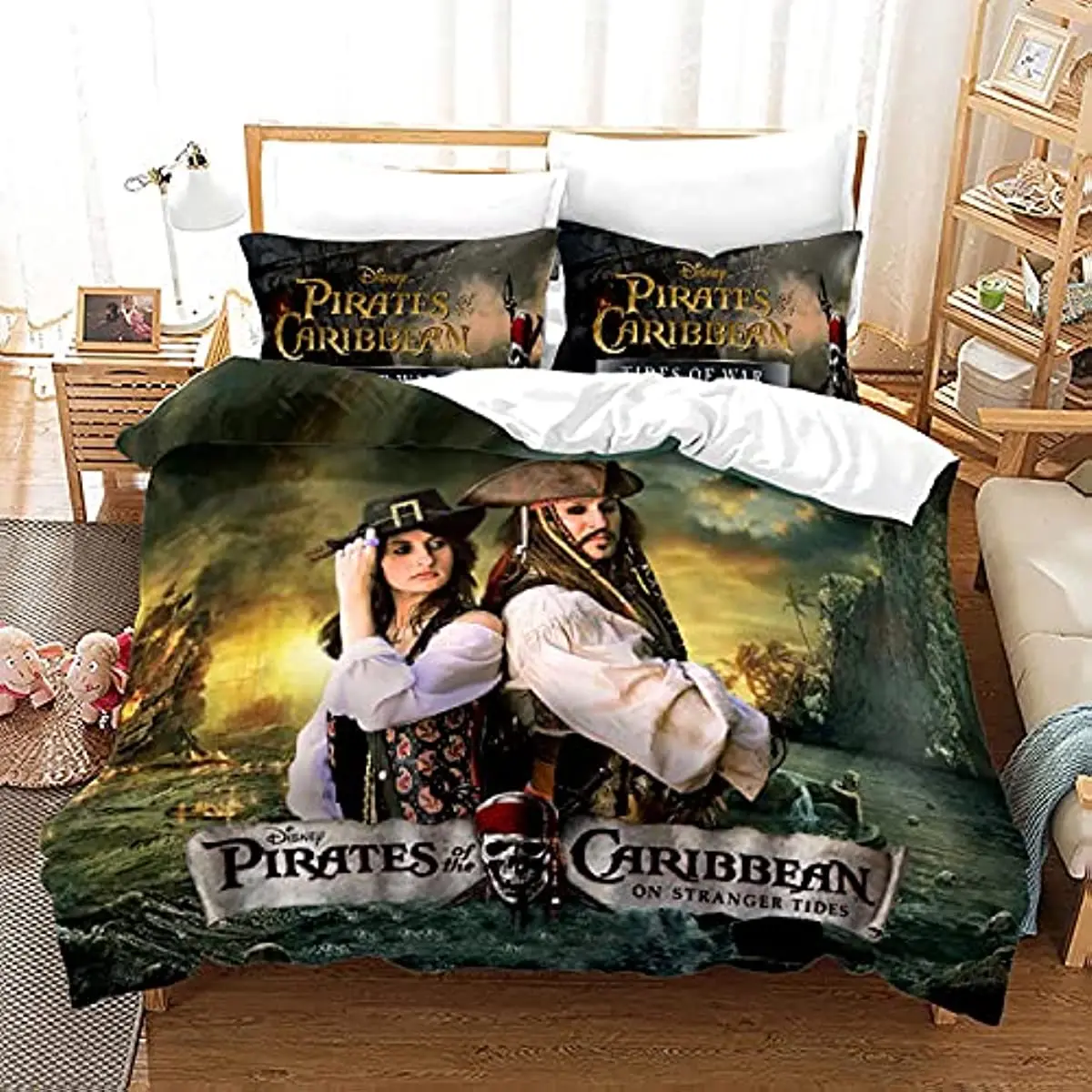 Disney Pirates of the Caribbean Bedding Set,3D Printed Film Characters Caribbean Quilt Cover,Caribbean Nautical Duvet Cover Set