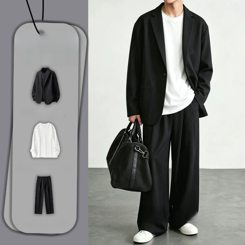 Men's Apricot Suit Set Loose Fit Casual Draping Blazer Vintage Chic High End Streetwear Fashion Outfit Spring Autumn New