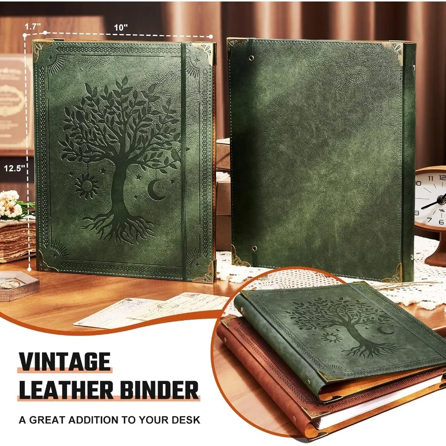 Leather 3 Ring Binder Fits 8.5"x11" Letter Size Paper 1 Ih Round Ring Binder Holds 200 Sheets Notebook Cover Loose Leaf Organiz