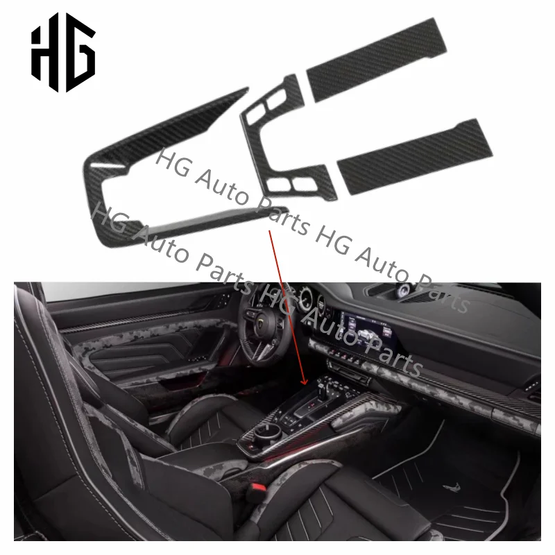 Real Carbon Fiber Gear Shift Panel Cover Interior Trim Fit For Porsche 911 992 TURBO S Carrera Car Interior Stickers Parts