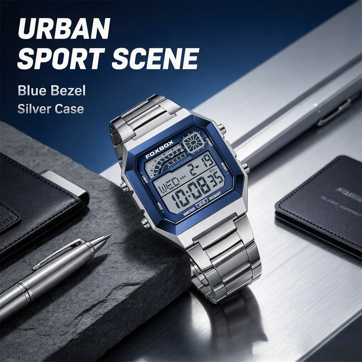 FOXBOX Original Luxury Square Men Watch Quartz Sports Waterproof Wristwatch Business Fashion Business Numbers Digital Watch