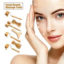 Wooden Face Massage Tools Set Maderoterapia Kit Face Sculpting Tool Skin Care Facial Massager Cupping Contouring Facial Roller