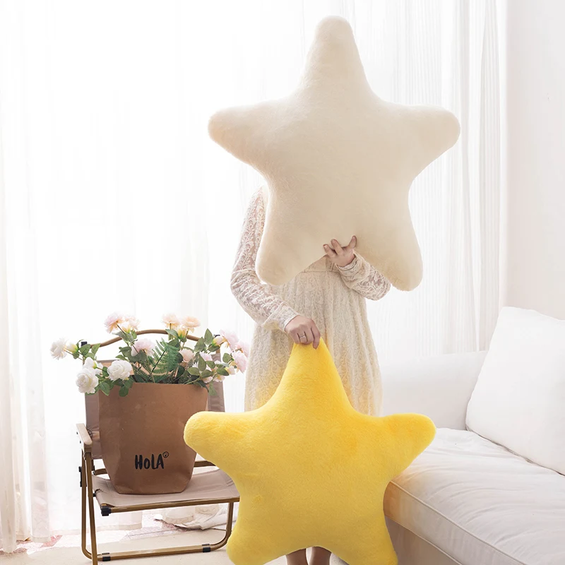 Almohada decorativa en forma de estrella para cama, almohada de felpa suave, cojín bonito de felpa para dormitorio de niños y sala de estar