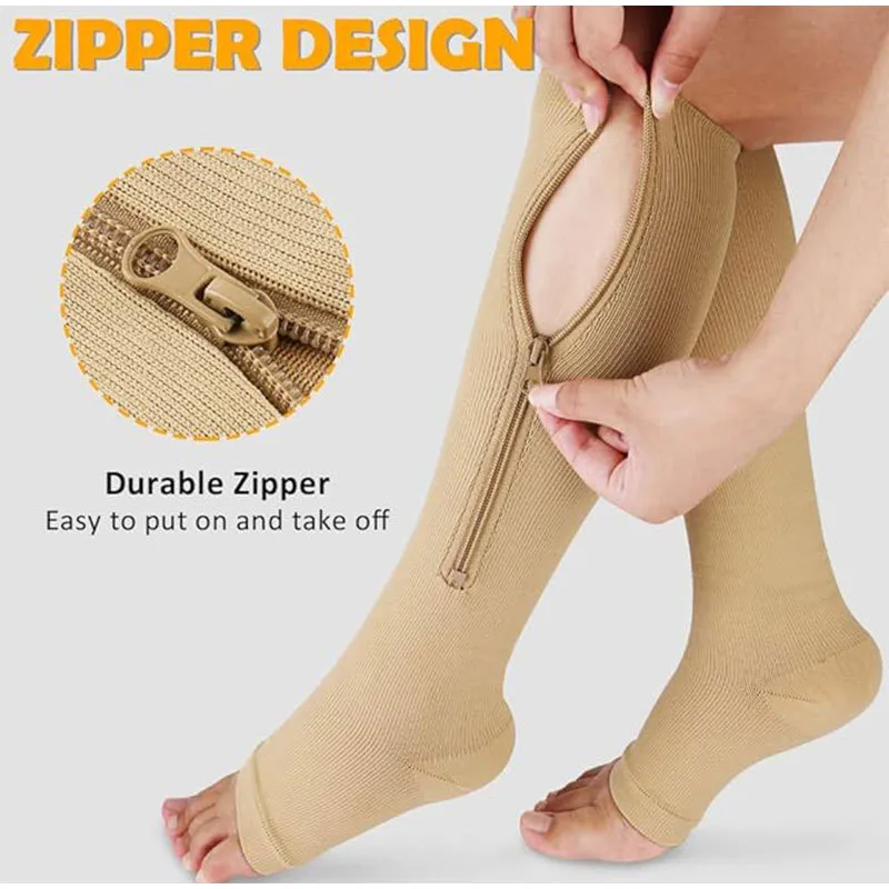 Compression Socks With Zipper Leg Shaping Socks Used For Support Varicose Veins Anti Fatigue Medical Care Anti Odor Toe Exposure