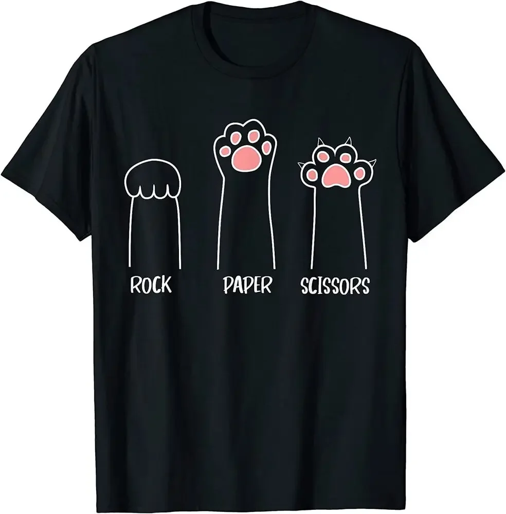 NEW Rock Paper Scissors Hand Game Cute Paw Funny Cat T-Shirt  Tees Y2K tops Unisex Summer Short Sleeve