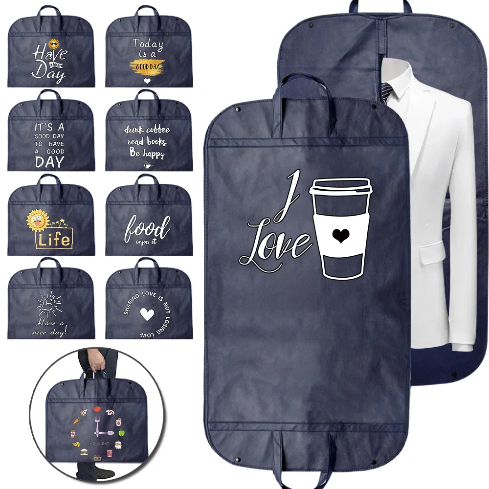 Clothes Dust-proof Cover Zipper Bag Food Pattern Print Dark Blue Garment Protector Fully Enclosed Cover Bag Hanging Storage Bag