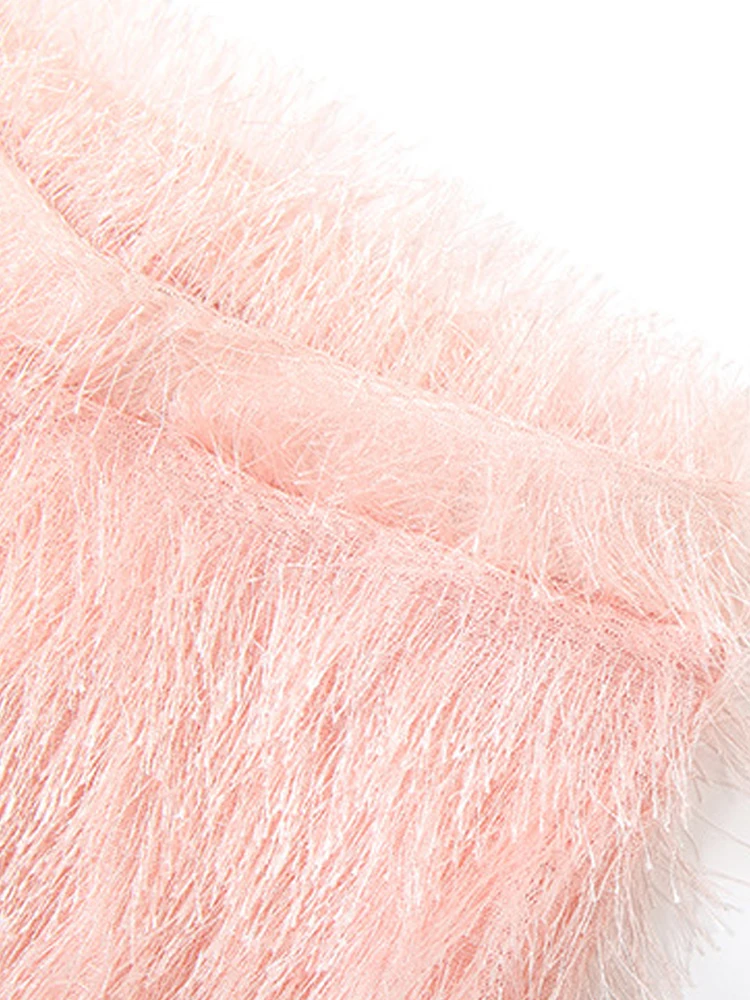 Kricesseen High Street couleur unie gland frangé jambes larges pantalon fausse fourrure pantalon femmes taille haute fourrure pantalon tenue de nuit