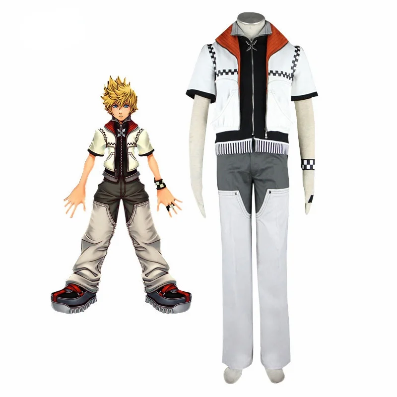 Anime Kingdom Hearts Roxas Cosplay Costume White Coat Outfit Full Set