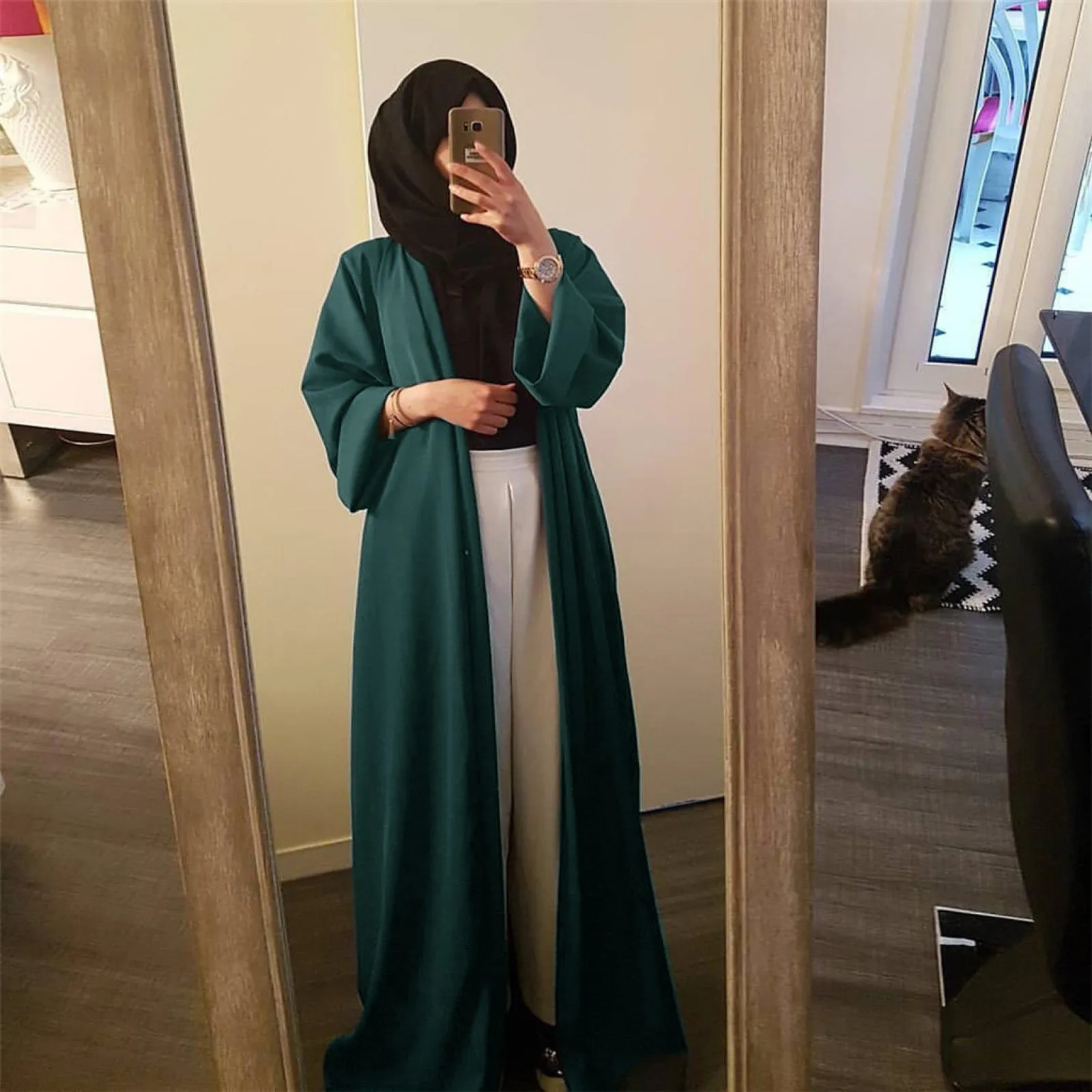 Abaya-Robe cardigan ethnique rétro, kimono musulman, couleur unie, style Moyen-Orient, Dubaï, Arabie Saoudite, Eid