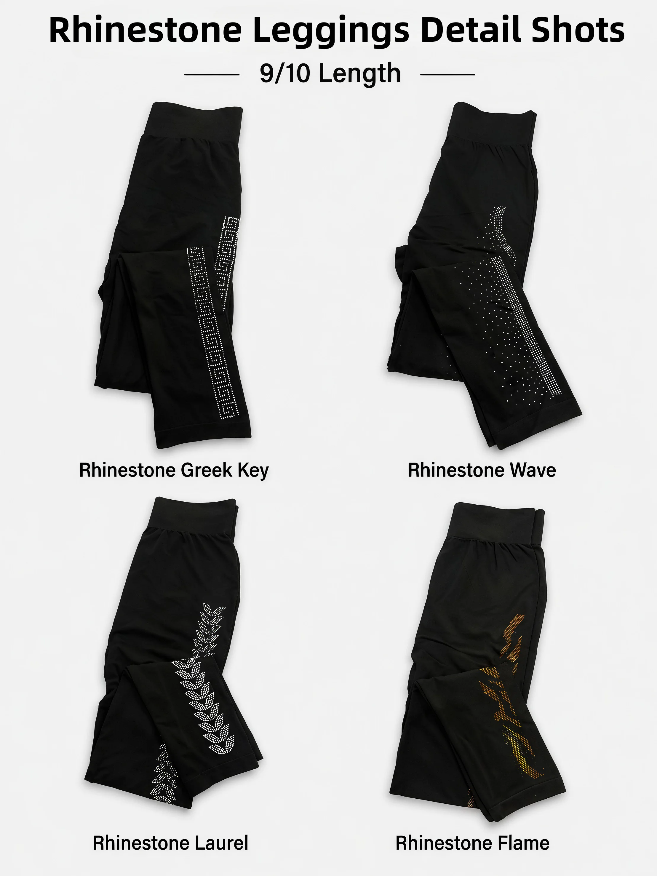 Damen High-Waist Leggings mit Strassbesatz, 4-Wege-Stretch, Bequeme Skinny Hose, Vielseitige Schwarze Workout-Fitness-Leggings – Detail 2