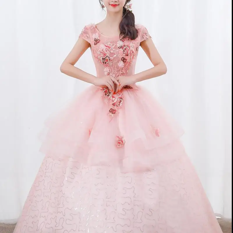 Vestido De quinceañeras sin mangas, traje De tul con lentejuelas rosas, cuello redondo, hecho a medida, novedad